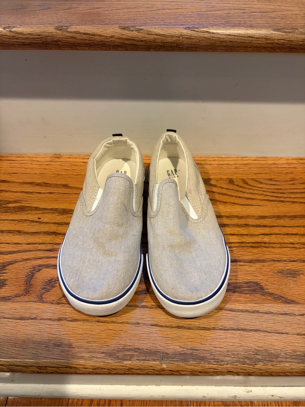 GAP Kids Slip-On Sneakers in Light Beige Canvas with Navy Trim
